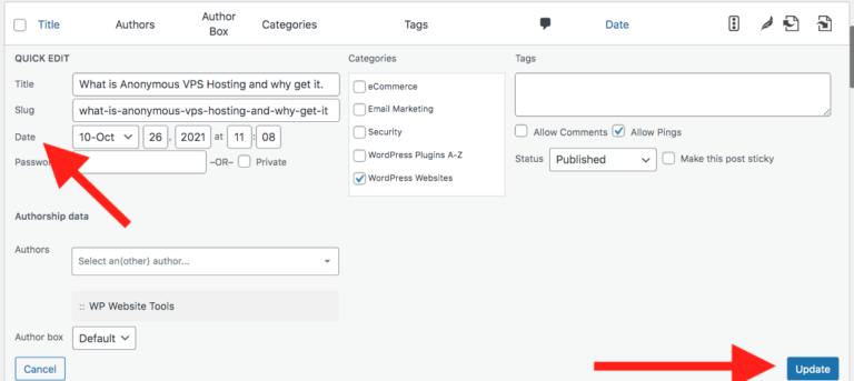 How to update the post date in WordPress and more. - WP Website Tools